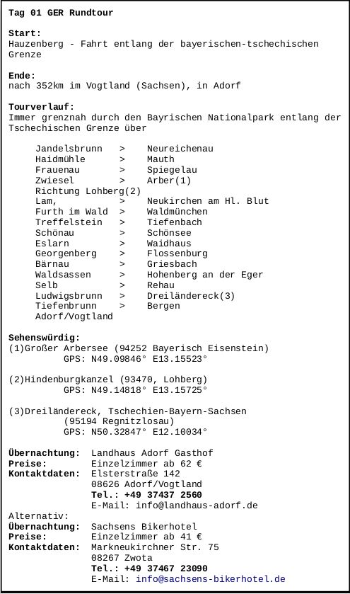 Info zu Tag 1